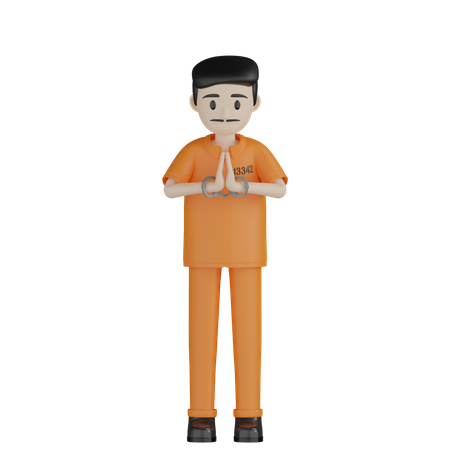 Prisoner Saying Namaste 3D Illustration