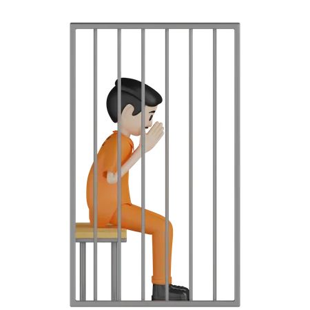 Prisoner Sitting In Cell  3D Illustration