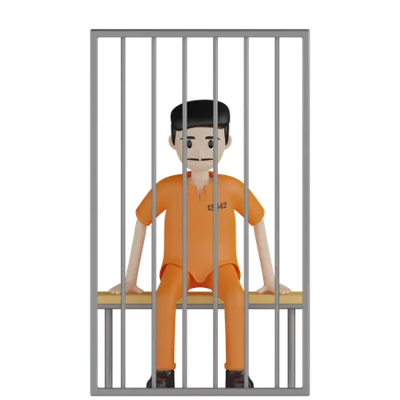 Prisoner Sitting In Cell  3D Illustration