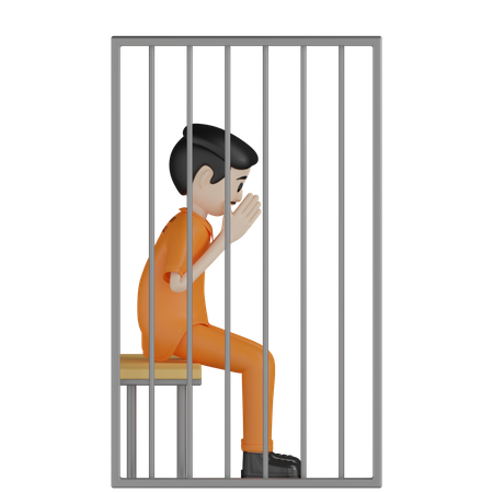 Prisoner Sitting In Cell 3D Illustration