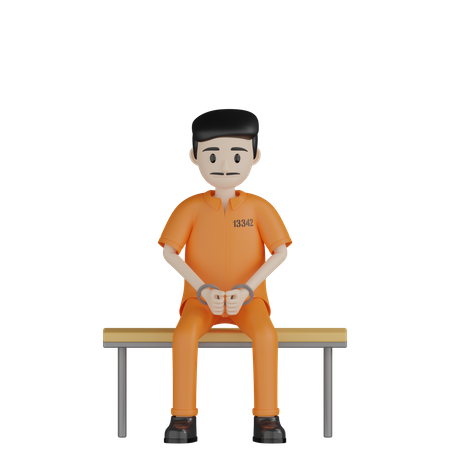 Prisoner Sitting On Bench  3D Illustration