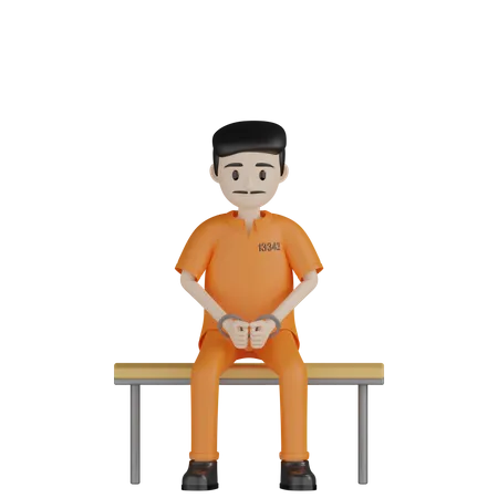 Prisoner Sitting On Bench  3D Illustration