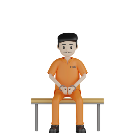 Prisoner Sitting On Bench 3D Illustration