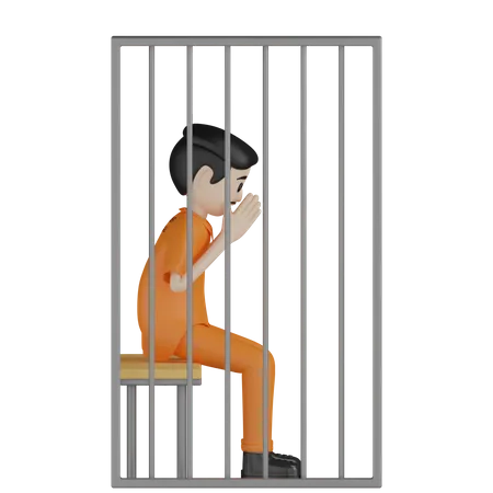 Prisonnier assis dans sa cellule  3D Illustration