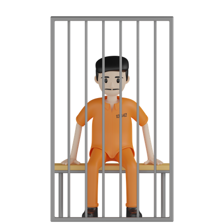 Prisonnier assis dans sa cellule  3D Illustration