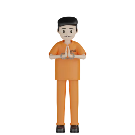 Prisonnier disant namaste  3D Illustration