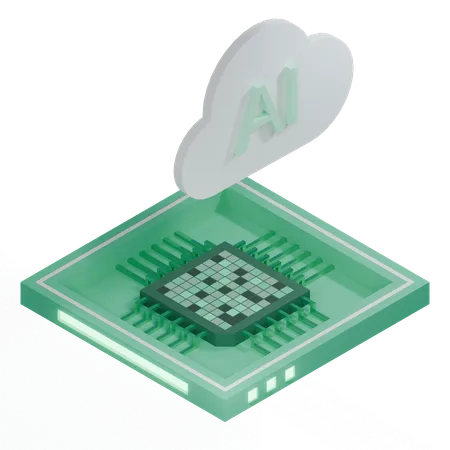 Processador De Arquitetura AI Cloud Chip A Partir De Uma Visao Isometrica 3D Icon
