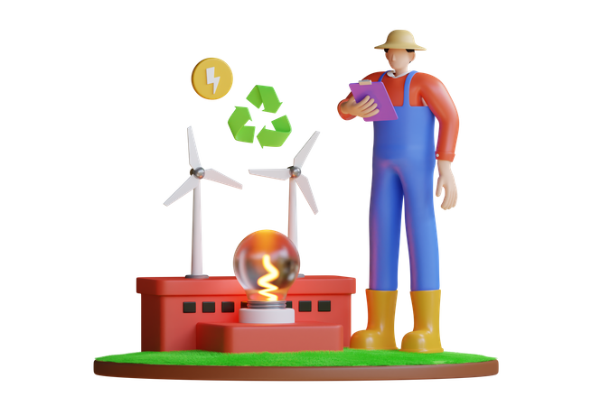 Produção de energia eólica  3D Illustration
