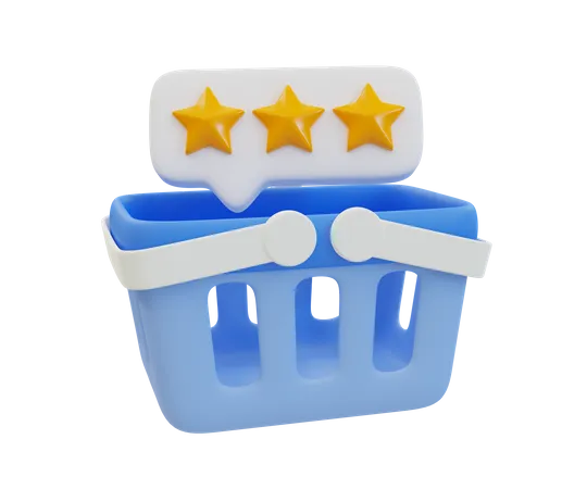 3 D Minimal Service Rating Customer Satisfaction Service Evaluation Shopping Basket With 3 Stars 3 D Illustration 3D Icon