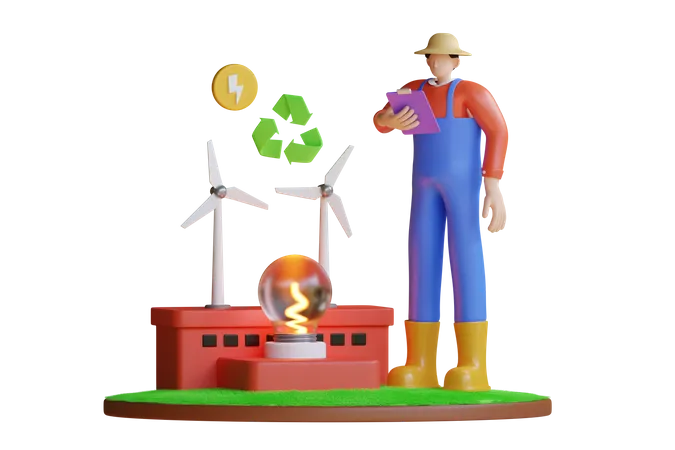 Production d'énergie éolienne  3D Illustration