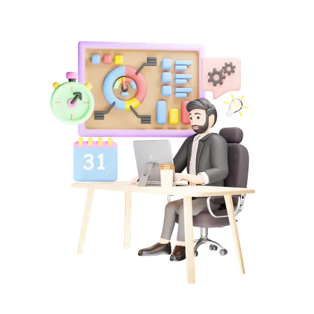 Productivity Businessman  3D Illustration