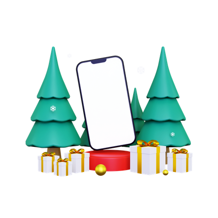 Produktpräsentationspodestszene mit Smartphone zu Weihnachten  3D Illustration