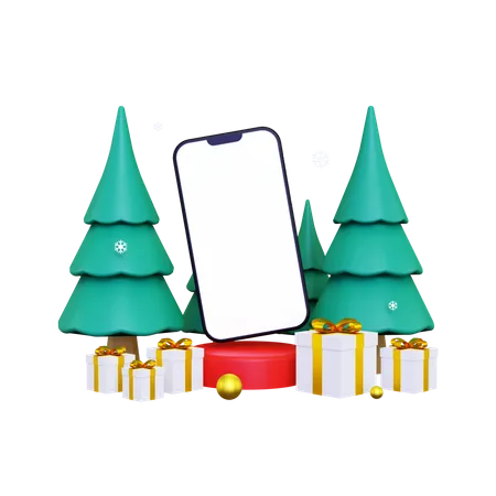 Produktpräsentationspodestszene mit Smartphone zu Weihnachten  3D Illustration