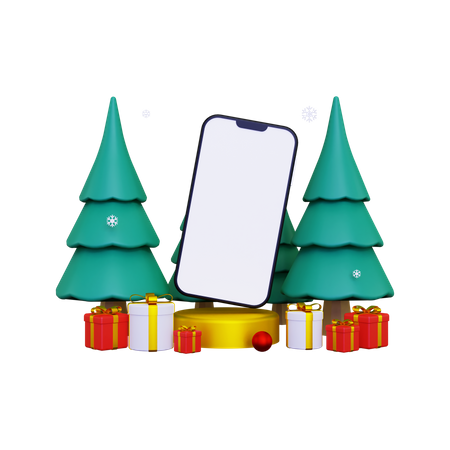 Produktpräsentationspodestszene mit Smartphone zu Weihnachten  3D Illustration