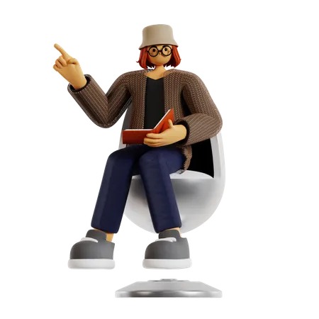 Profesor explicando sentado en un sillón  3D Illustration