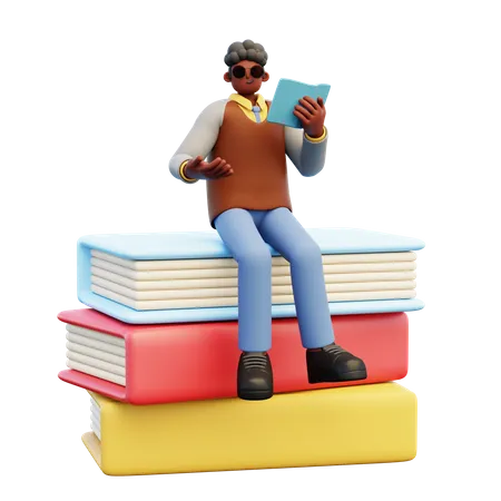 Profesor masculino sentado en libros  3D Illustration