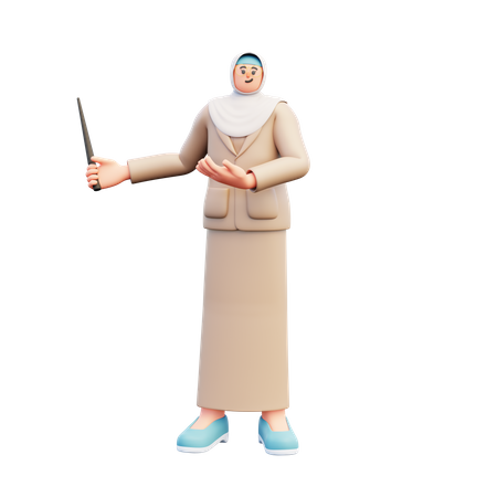 Professeur de hijab tenant un bâton tout en expliquant  3D Illustration