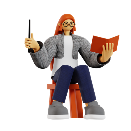 Professeur expliquant assis sur un fauteuil  3D Illustration