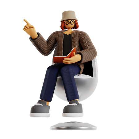 Professeur expliquant assis sur un fauteuil  3D Illustration