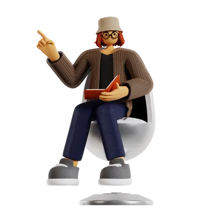 Professeur expliquant assis sur un fauteuil  3D Illustration