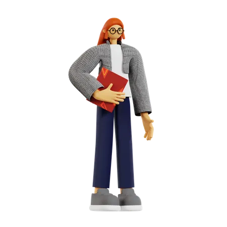 Professeur tenant un livre  3D Illustration