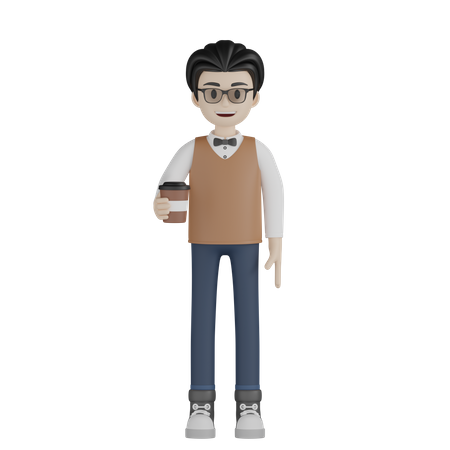 Professeur tenant une tasse de café  3D Illustration