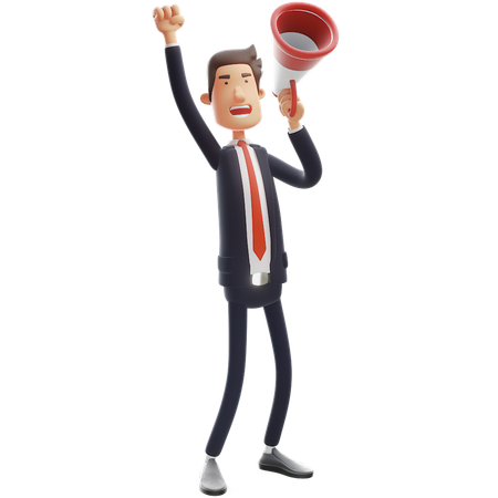 Professional Businessman Announcing Using Megaphone  3D Illustration