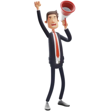 Professional Businessman Announcing Using Megaphone  3D Illustration