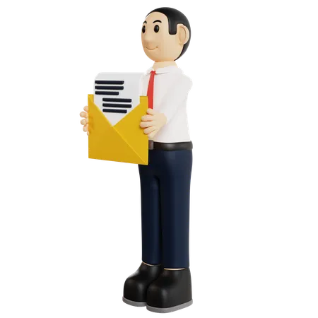 Professional Businessman With Message  3D Illustration