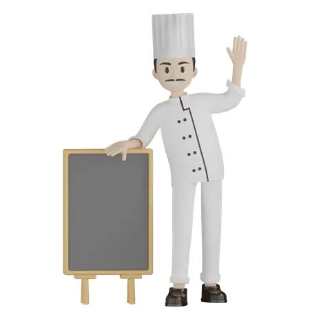 Professional Chef With Restaurant Board  3D Illustration