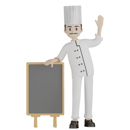 Professional Chef With Restaurant Board 3D Illustration