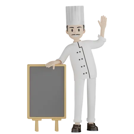 Professional Chef With Restaurant Board 3D Illustration