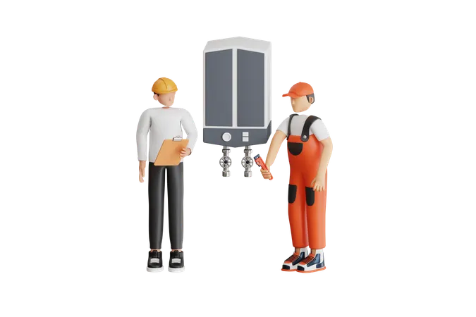3 D Illustration Of Professional Engineer Repairing Boiler Boiler Maintenance 3 D Illustration 3D Illustration