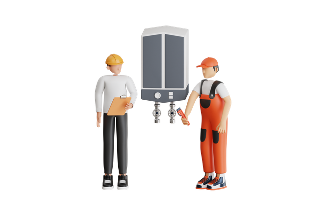 Professional Engineer Repairing Boiler  3D Icon