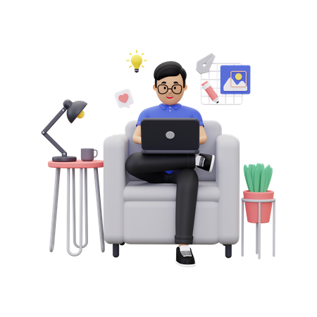 Professional graphic designer working on laptop  3D Illustration