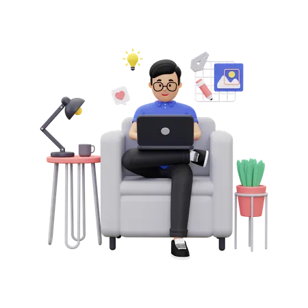 Professional graphic designer working on laptop  3D Illustration