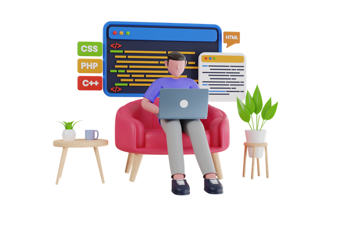 Professional programmer writing code for testing computer software  3D Illustration