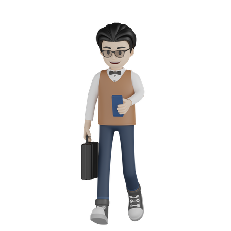 Professor andando e verificando o celular  3D Icon