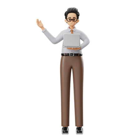 Professor masculino com laptop  3D Illustration