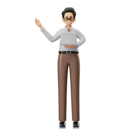 Professor masculino com laptop  3D Illustration