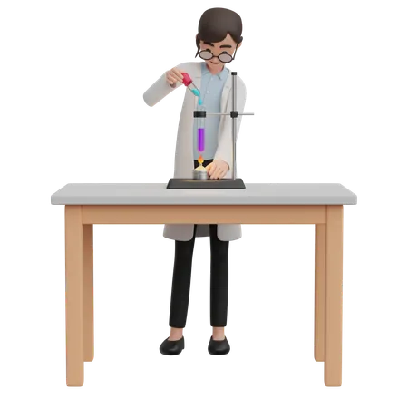 Professor de química fazendo experiência científica  3D Illustration