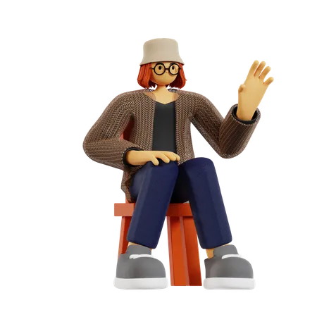 Professor ensinando sentado  3D Illustration