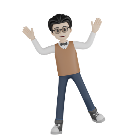 Professor Jumping  3D Illustration
