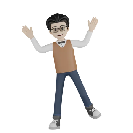 Professor Jumping  3D Illustration