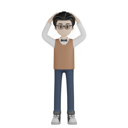 Professor Put His Hand On Head  3D Illustration