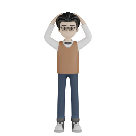 Professor Put His Hand On Head  3D Illustration
