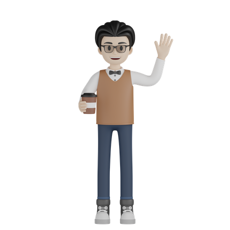 Professor esfriando café  3D Illustration