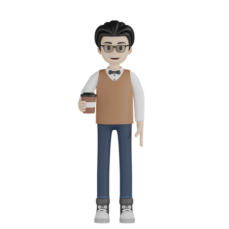 Professor segurando uma xícara de café  3D Illustration