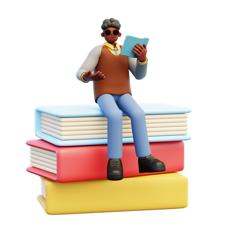 Professor sentado sobre livros  3D Illustration
