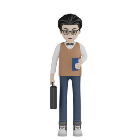 Professor verificando celular  3D Illustration